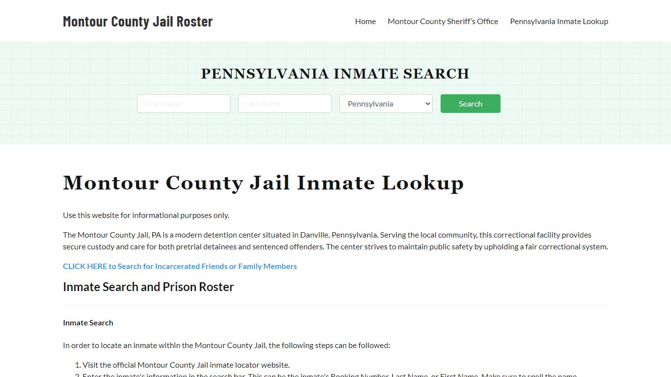 Montour County Jail Roster Lookup, PA, Inmate Search