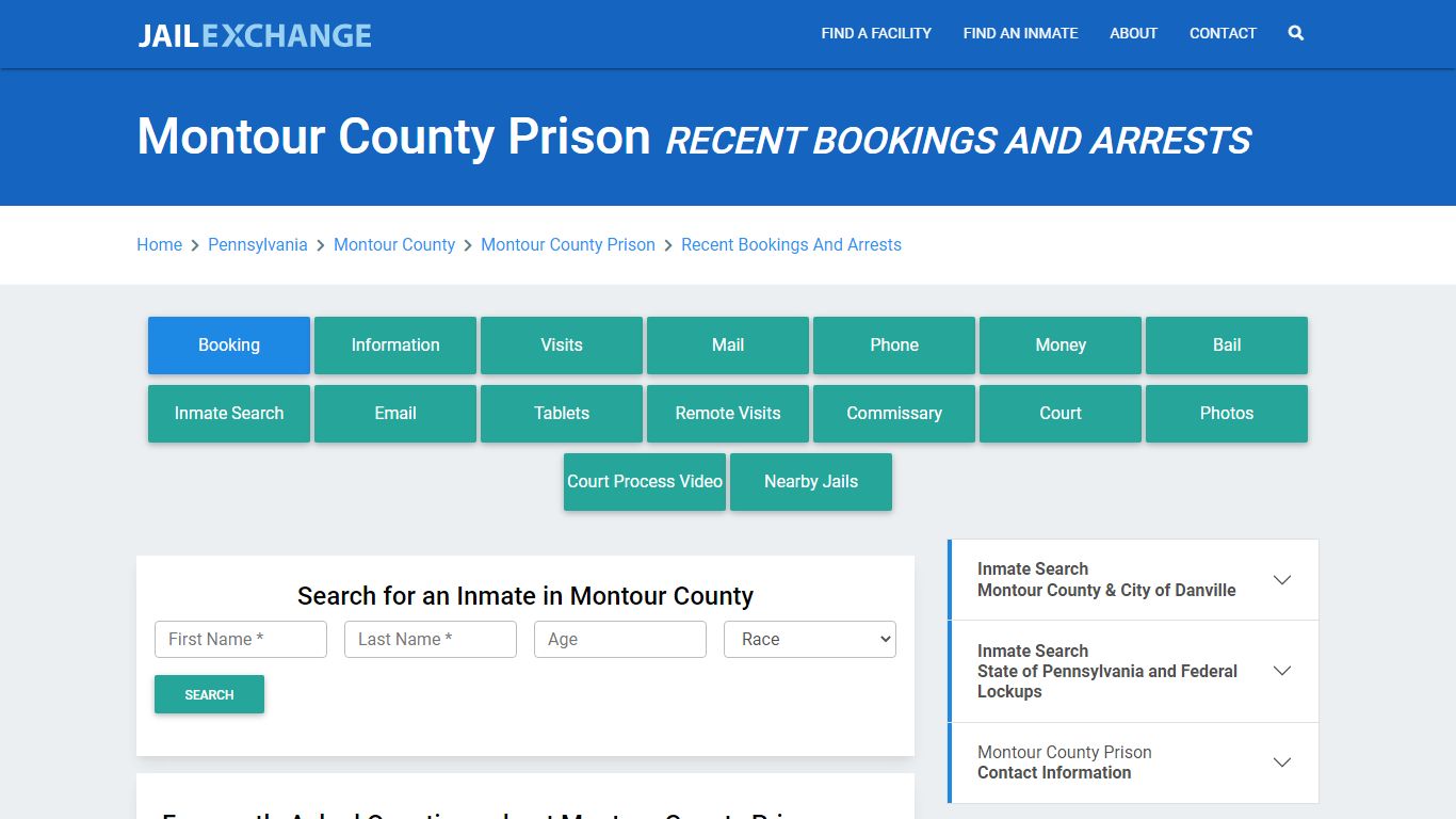 Montour County Prison Recent Bookings And Arrests - Jail Exchange