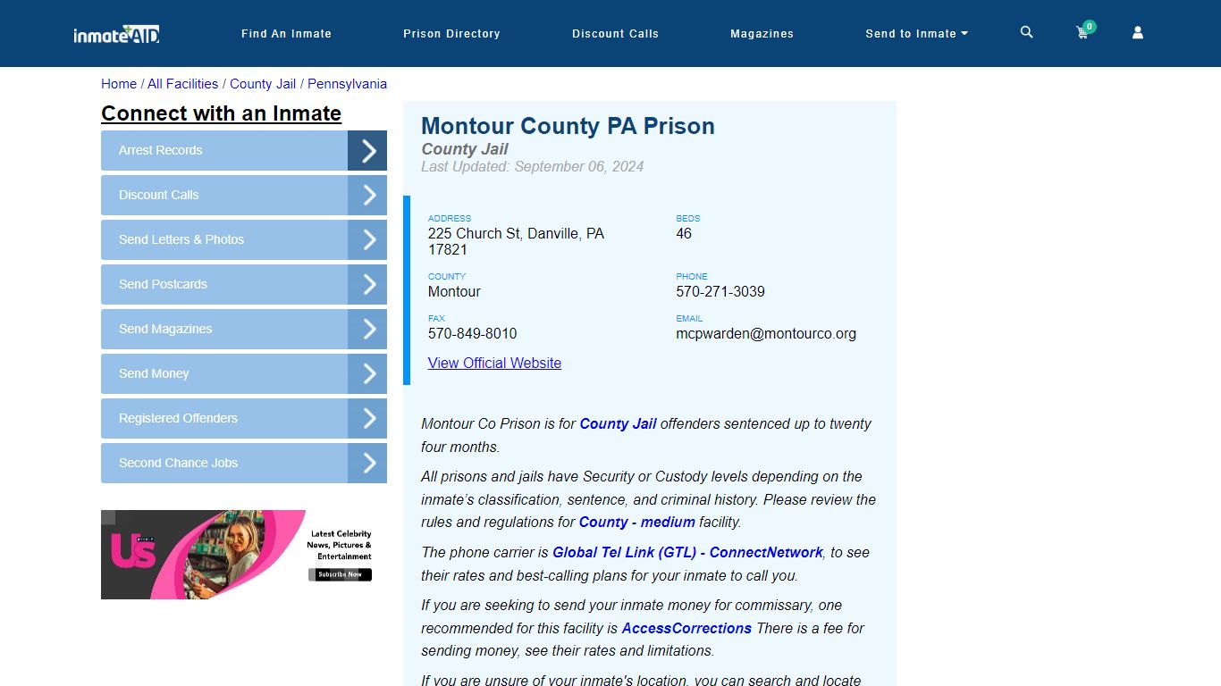 Montour County PA Prison - Inmate Locator