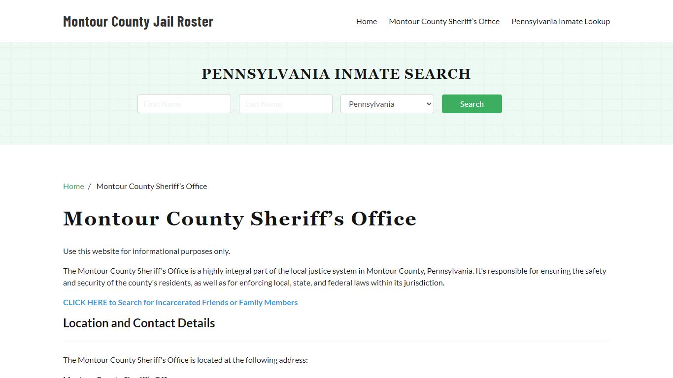 Montour County Sheriff Office, PA, Arrest Warrants Search